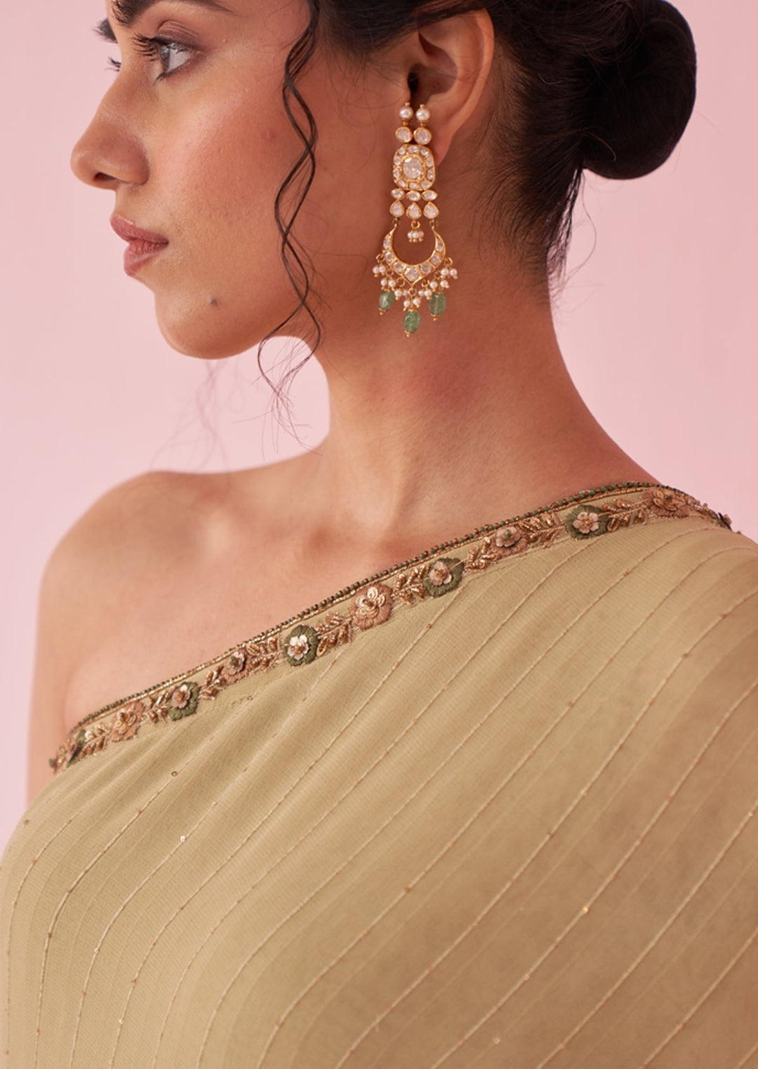 Muted Green One Shoulder Kurta Sharara Set Studio Bagechaa - Fabilicious Fashion