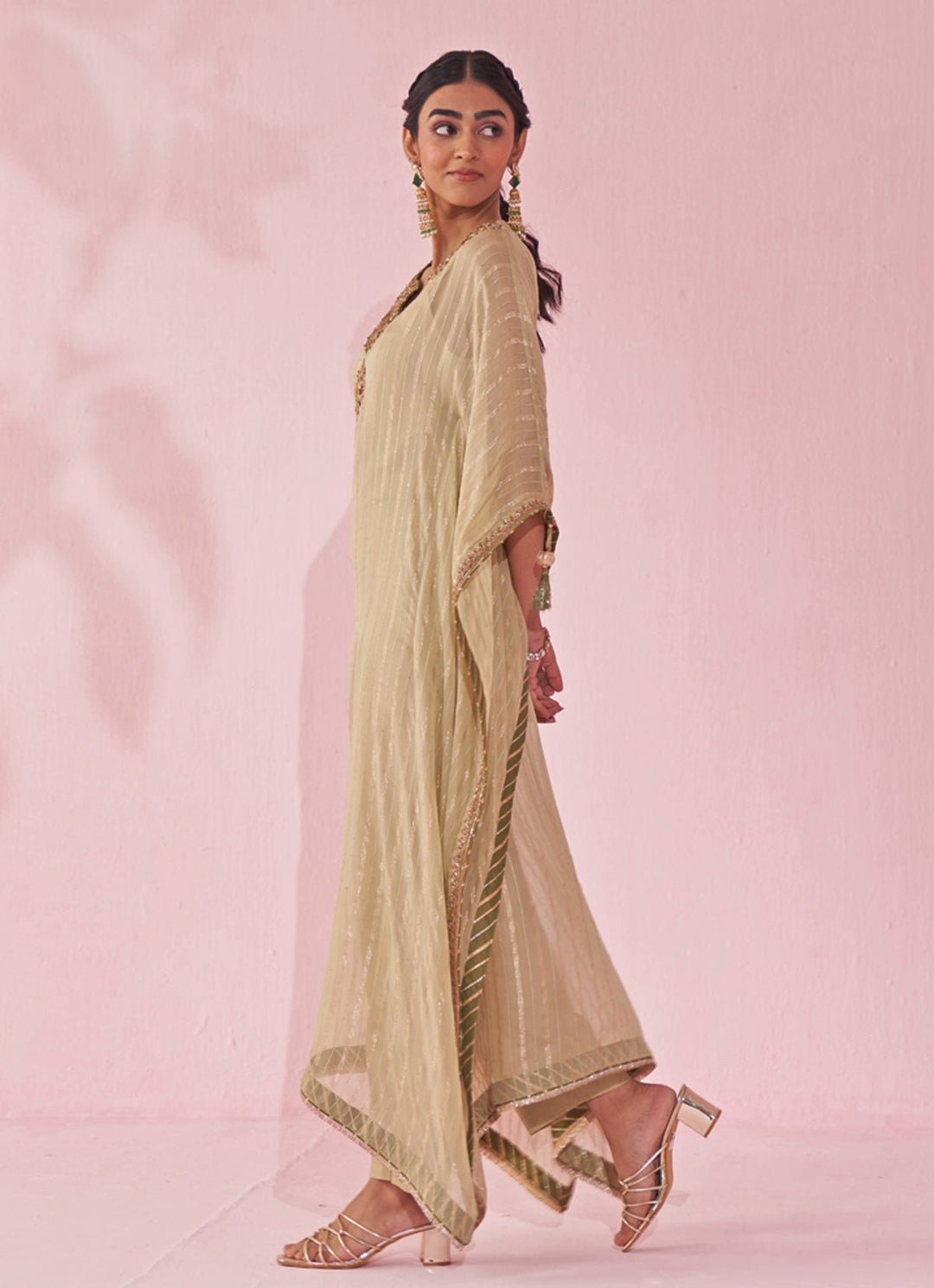 Muted Green Organza Kaftan Pants Set Studio Bagechaa - Fabilicious Fashion