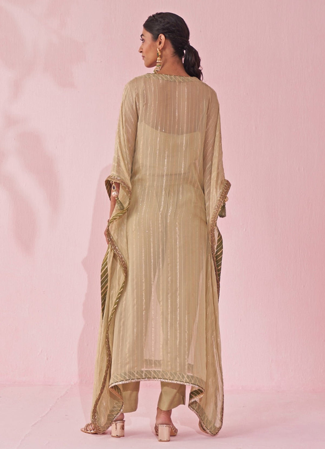 Muted Green Organza Kaftan Pants Set Studio Bagechaa - Fabilicious Fashion