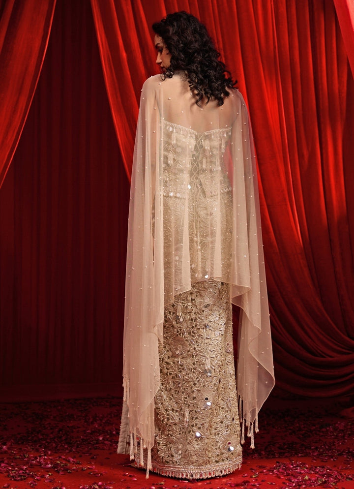 Nidhika Shekhar Muted Grey Crepe Slit Lehenga With CorsetFabilicious Fashion