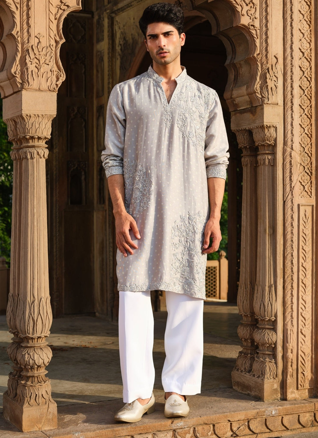 Darzi House Muted Grey Dupion Silk Kurta Pants SetFabilicious Fashion