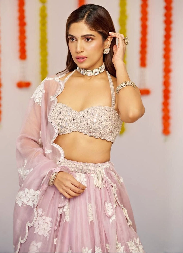 Muted Lilac Applique Lehenga With Pearl Blouse Vvani by Vani Vats - Fabilicious Fashion