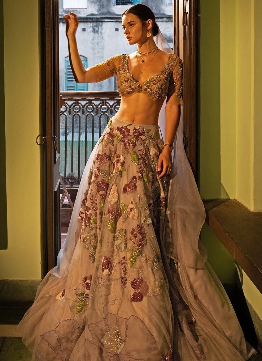 The Little Black Bow Muted Lilac Organza Lehenga SetFabilicious Fashion