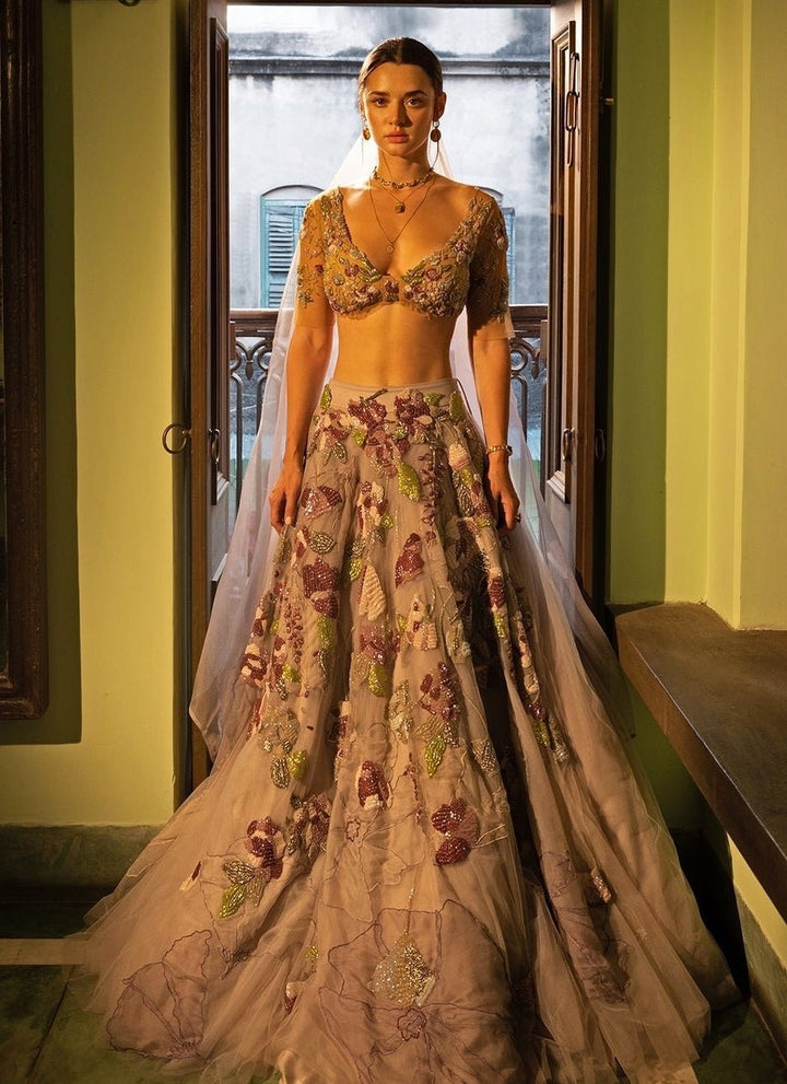 The Little Black Bow Muted Lilac Organza Lehenga SetFabilicious Fashion