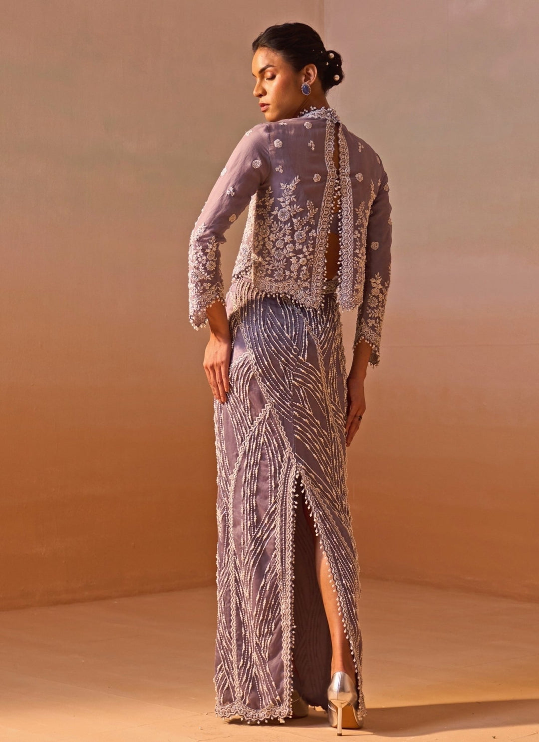 Nitika Gujral Muted Lilac Organza Slit Skirt SetFabilicious Fashion