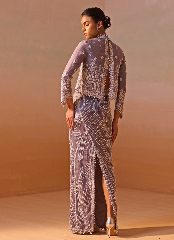 Nitika Gujral Muted Lilac Organza Slit Skirt SetFabilicious Fashion