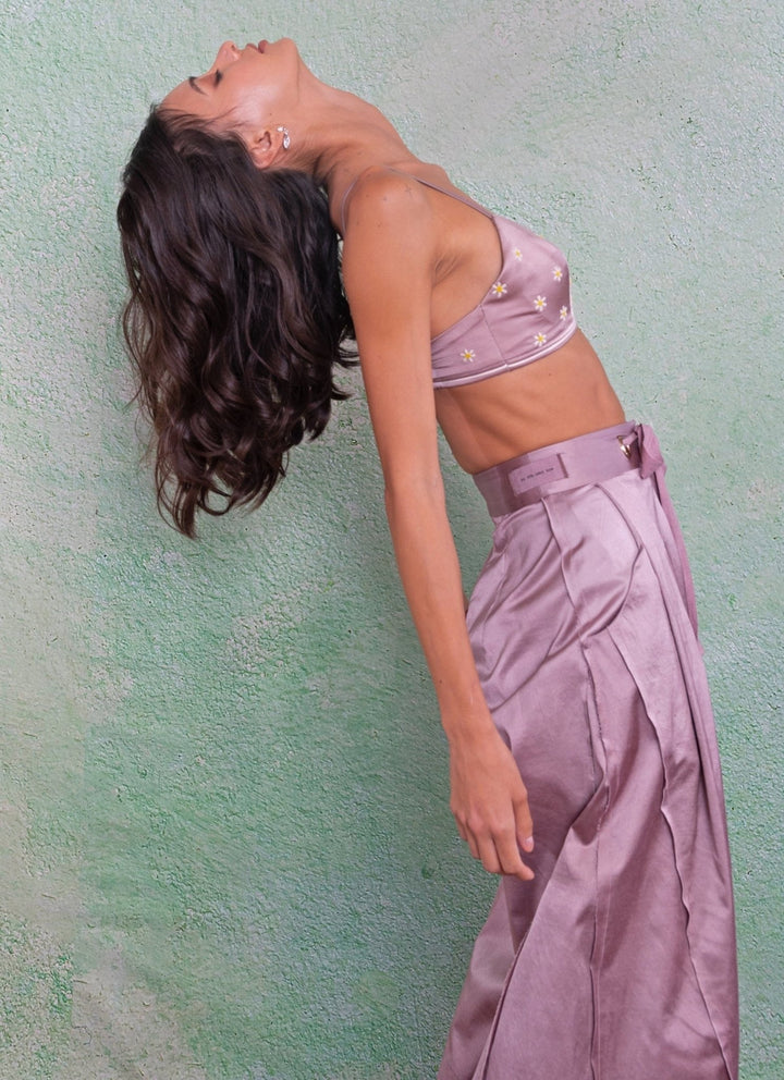 The Little Black Bow Muted Lilac Silk Pants SetFabilicious Fashion