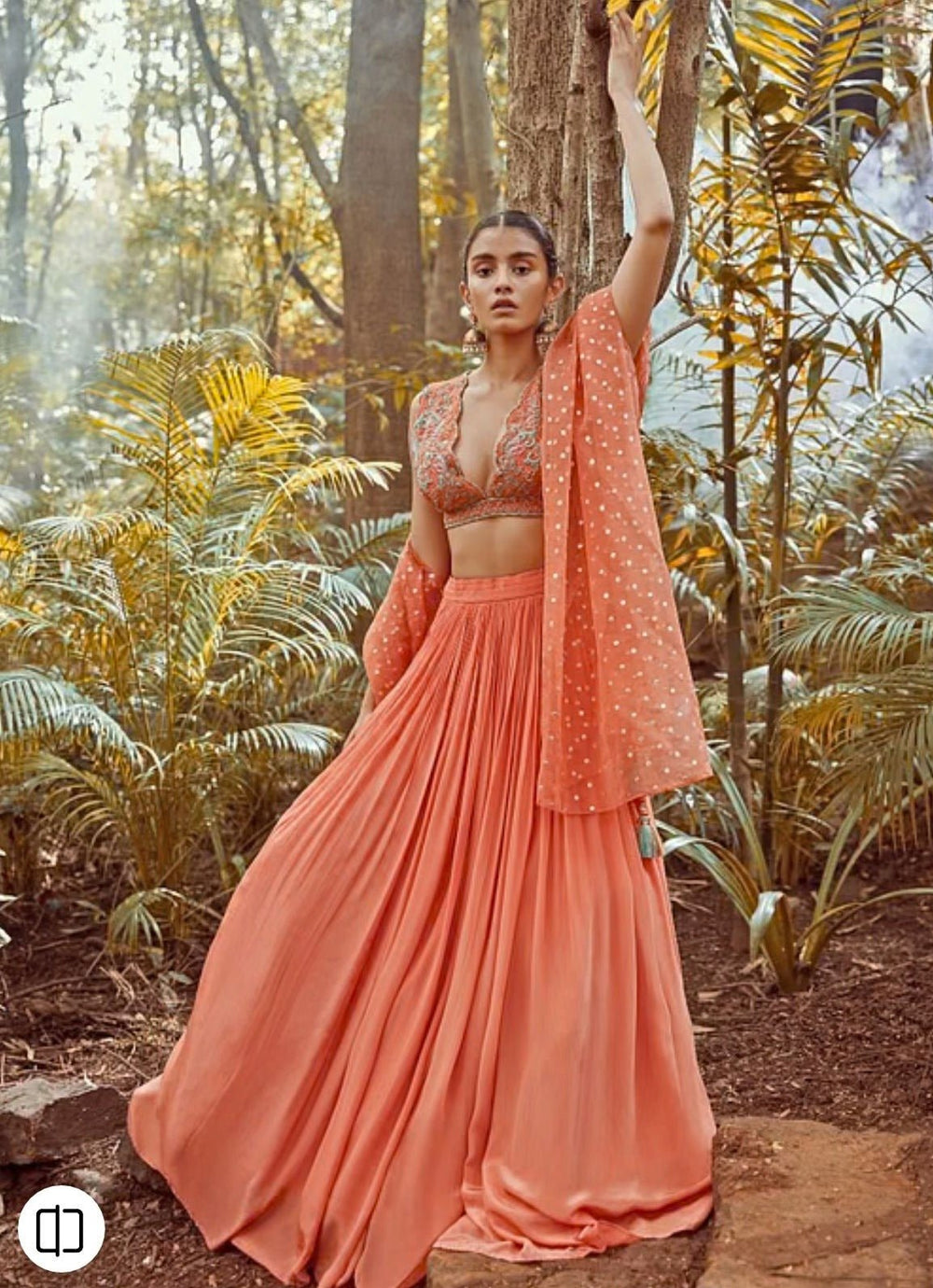 Muted Orange Embroidered Lehenga Anisha Shetty - Fabilicious Fashion