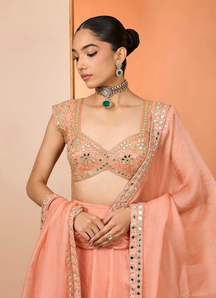 Muted Orange Satin Organza Lehenga Set Neha Khullar - Fabilicious Fashion