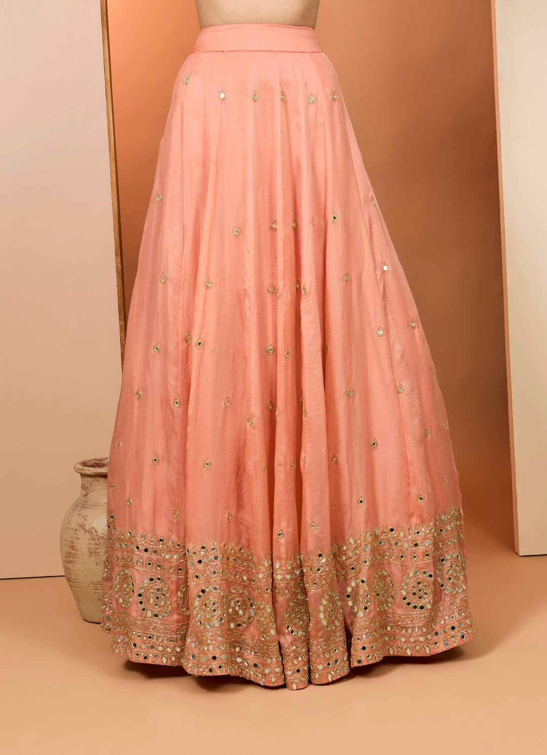 Muted Orange Satin Organza Lehenga Set Neha Khullar - Fabilicious Fashion