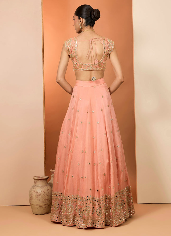 Muted Orange Satin Organza Lehenga Set Neha Khullar - Fabilicious Fashion