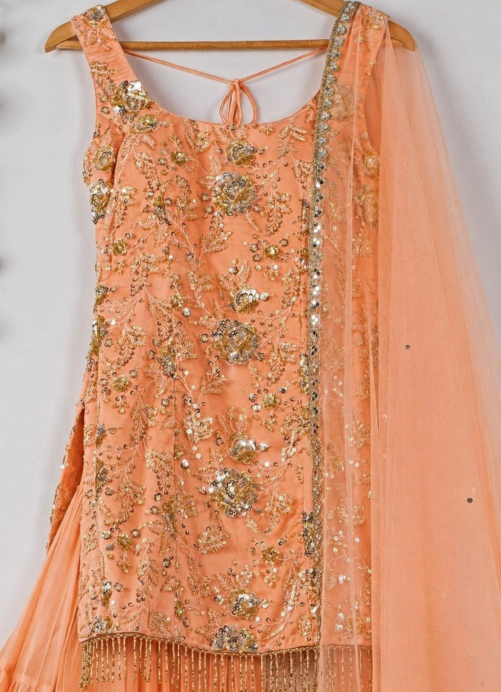Anisha Shetty Muted Orange Sequinned Kurta Sharara SetFabilicious Fashion