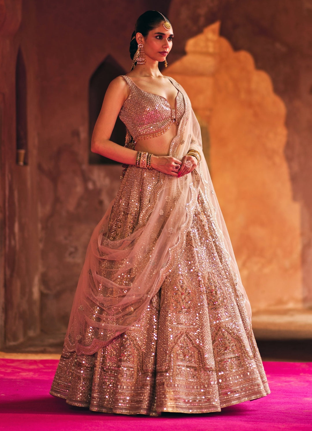 Muted Peach Heritage Organza Lehenga Set Angad Singh - Fabilicious Fashion