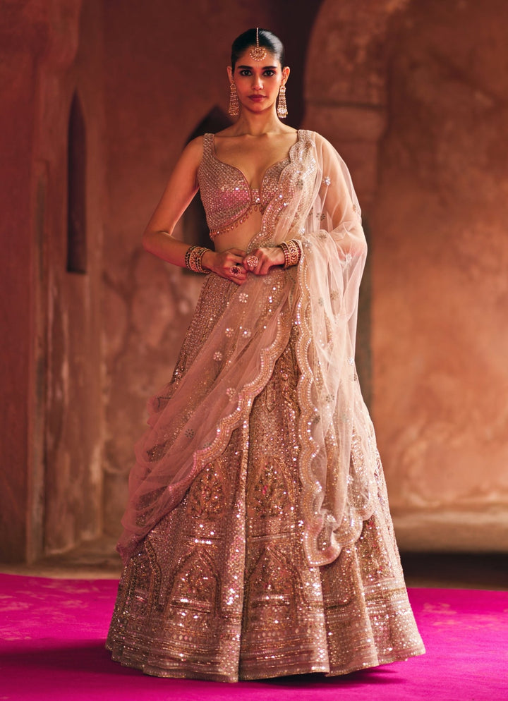 Muted Peach Heritage Organza Lehenga Set Angad Singh - Fabilicious Fashion