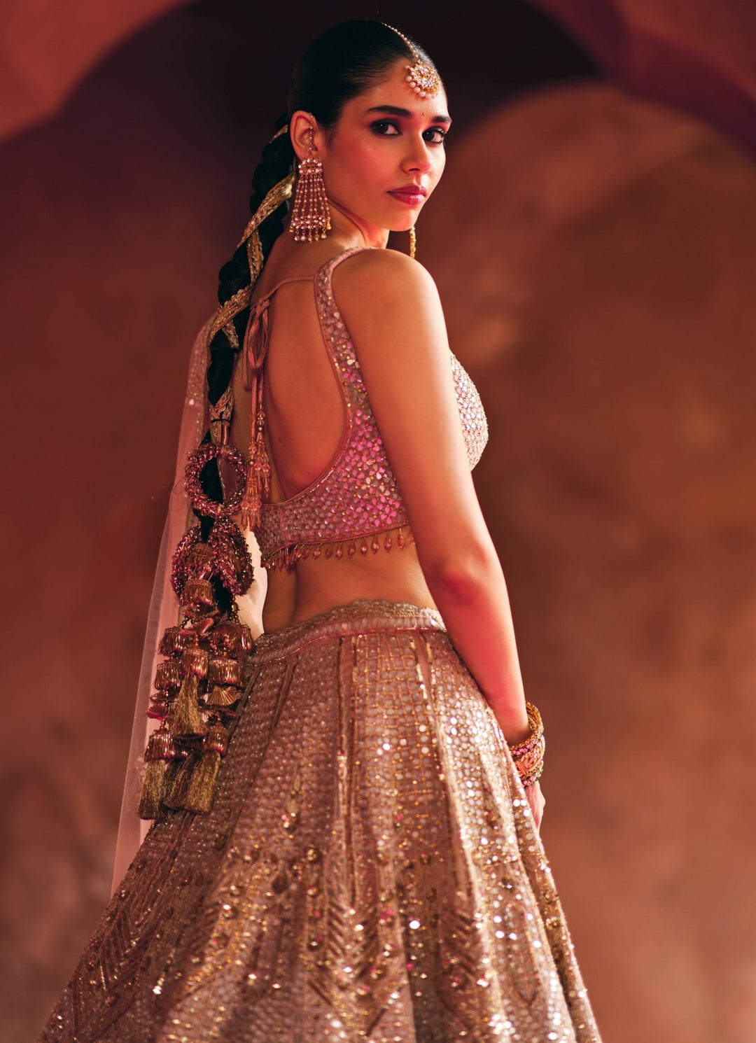 Muted Peach Heritage Organza Lehenga Set Angad Singh - Fabilicious Fashion