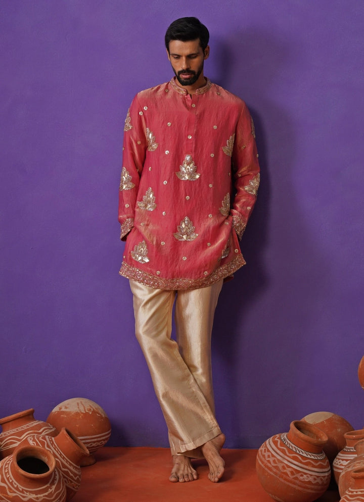 Kalpraag Muted Pink Tissue Silk Short Kurta SetFabilicious Fashion