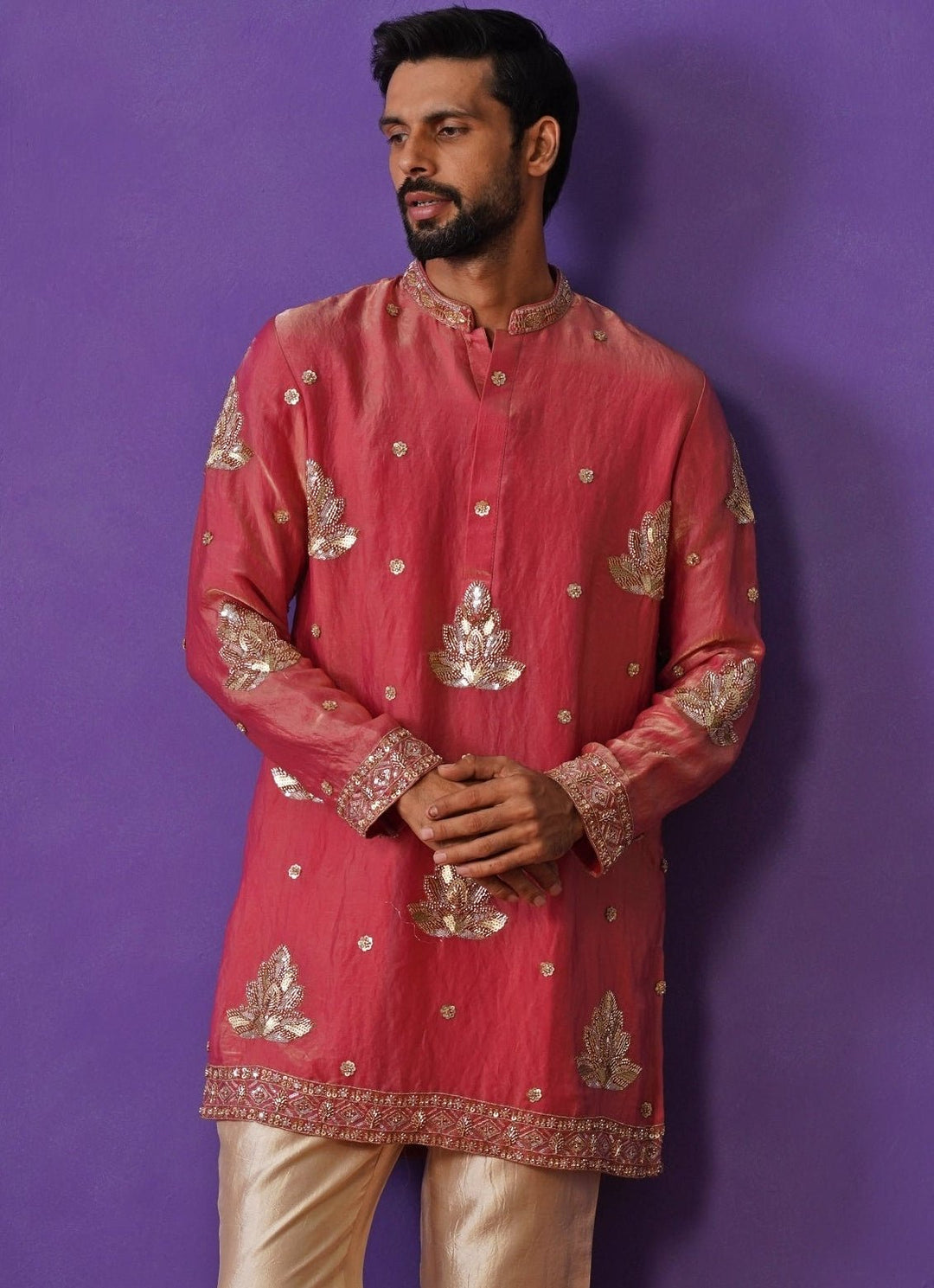 Kalpraag Muted Pink Tissue Silk Short Kurta SetFabilicious Fashion