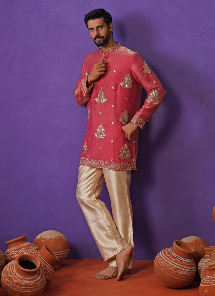 Kalpraag Muted Pink Tissue Silk Short Kurta SetFabilicious Fashion
