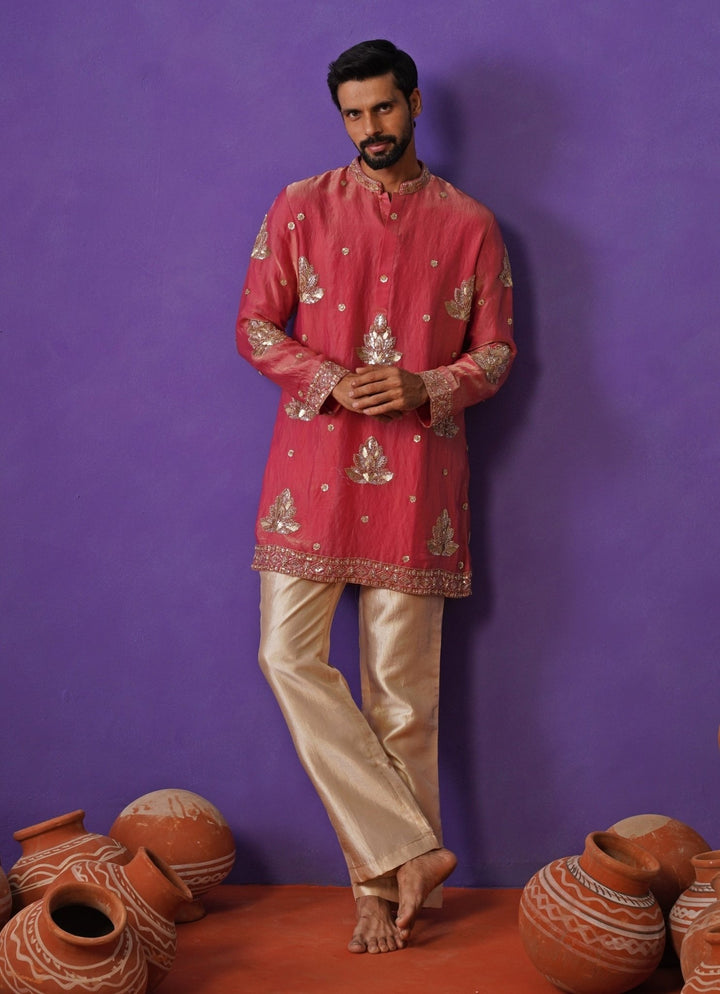 Kalpraag Muted Pink Tissue Silk Short Kurta SetFabilicious Fashion