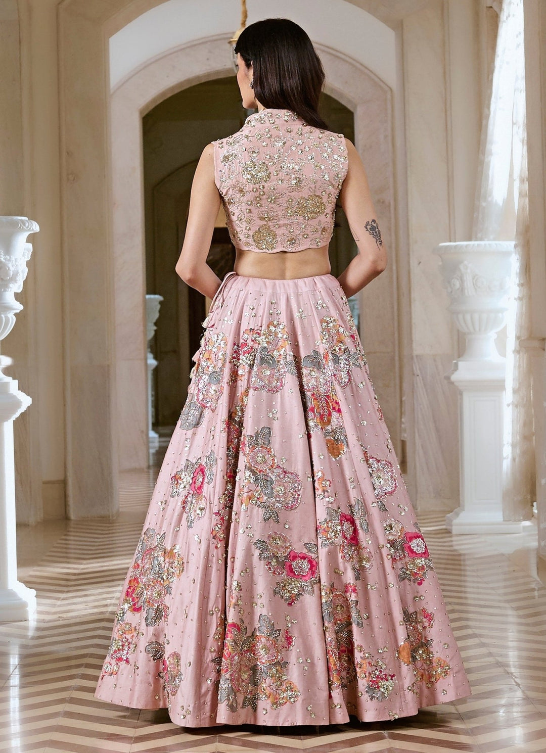 Muted Rose Pink Silk Lehenga Set Paulmi and Harsh - Fabilicious Fashion