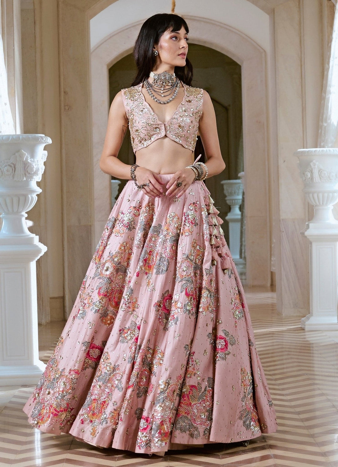 Muted Rose Pink Silk Lehenga Set Paulmi and Harsh - Fabilicious Fashion