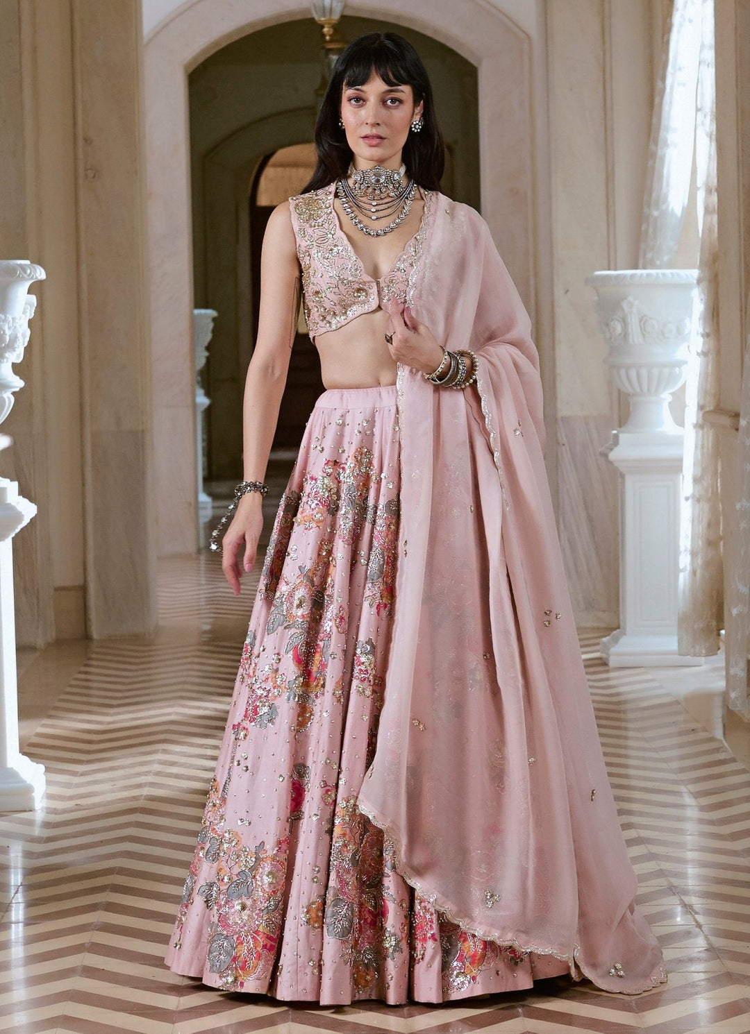 Muted Rose Pink Silk Lehenga Set Paulmi and Harsh - Fabilicious Fashion