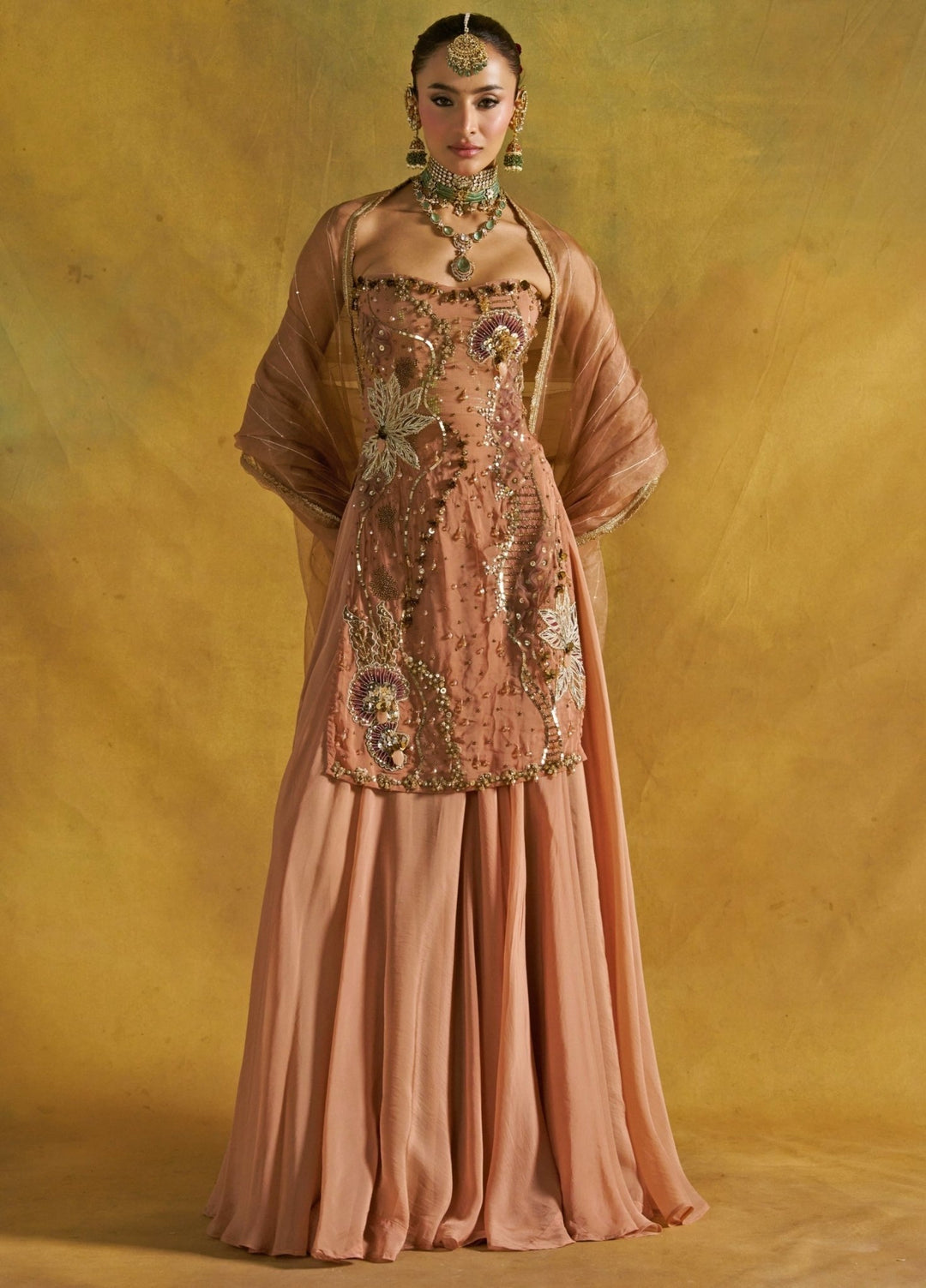 Rishi and Vibhuti Muted Rust Embroidered Organza Kurta Lehenga SetFabilicious Fashion