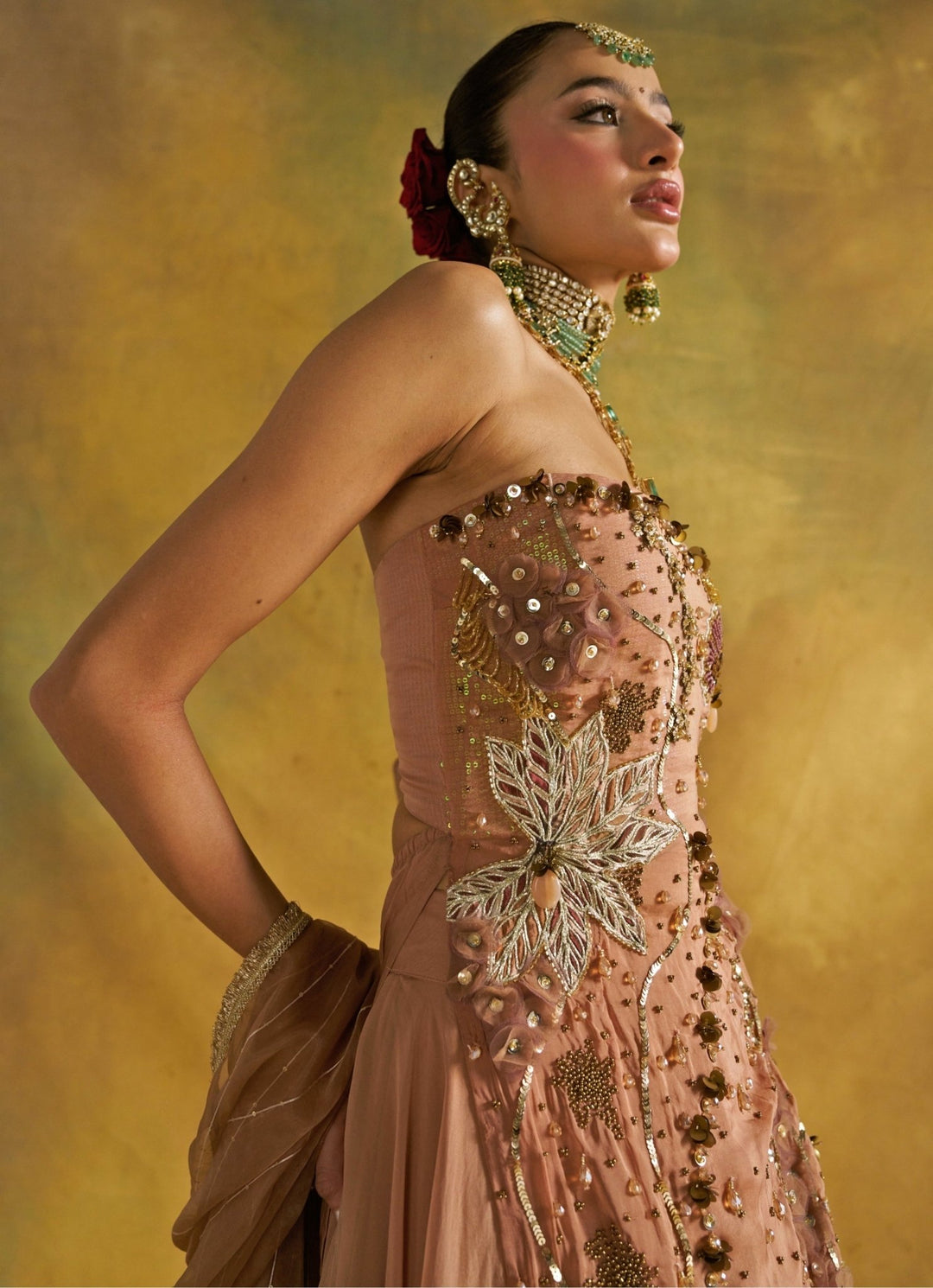 Rishi and Vibhuti Muted Rust Embroidered Organza Kurta Lehenga SetFabilicious Fashion
