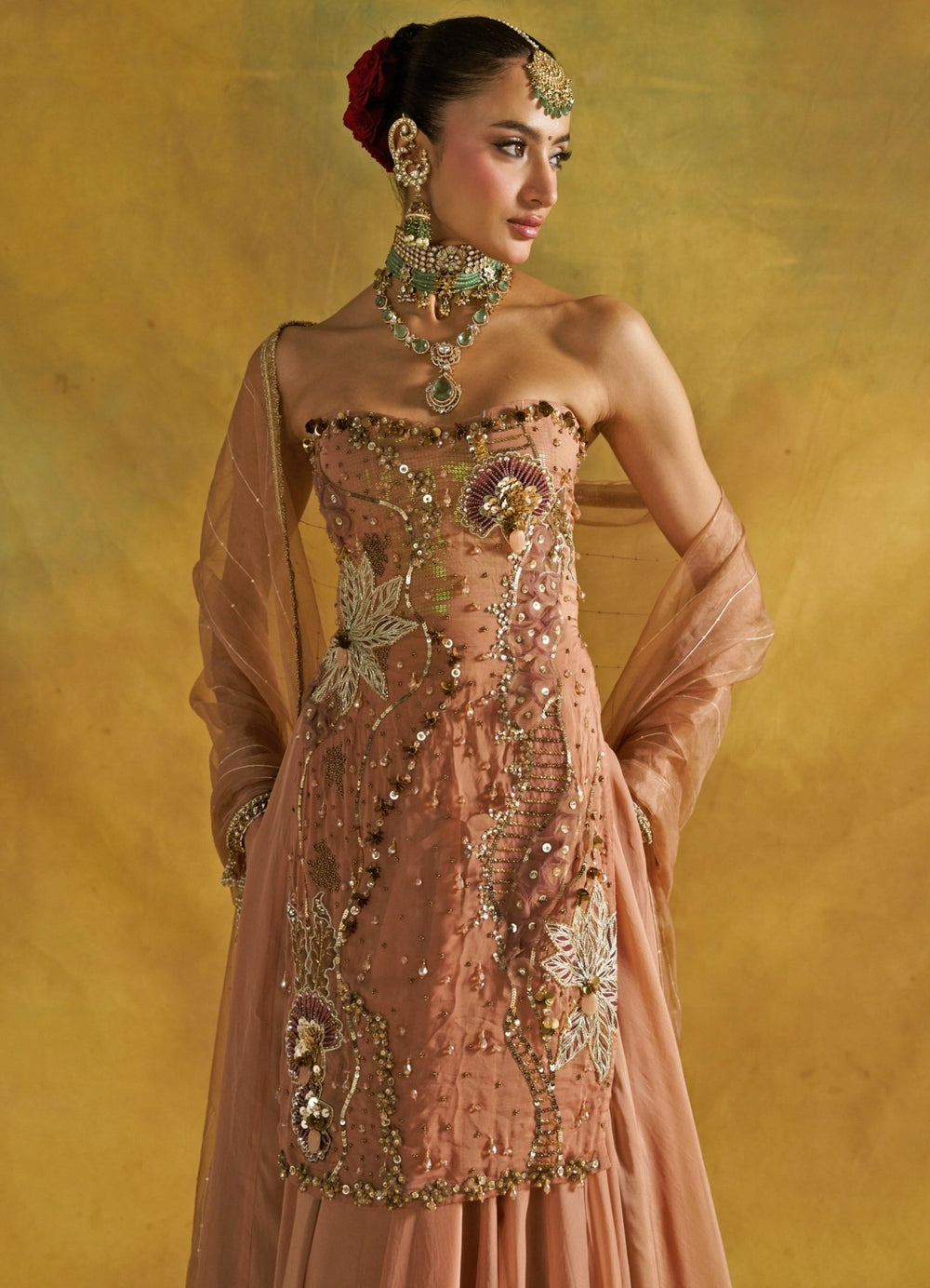 Rishi and Vibhuti Muted Rust Embroidered Organza Kurta Lehenga SetFabilicious Fashion