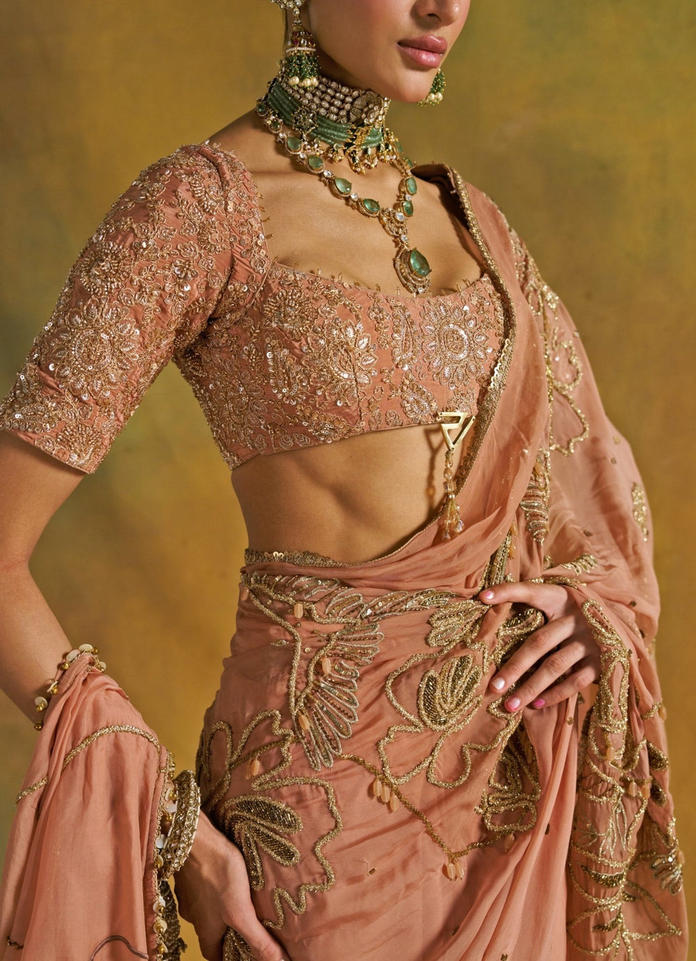 Rishi and Vibhuti Muted Rust Embroidered Organza SareeFabilicious Fashion