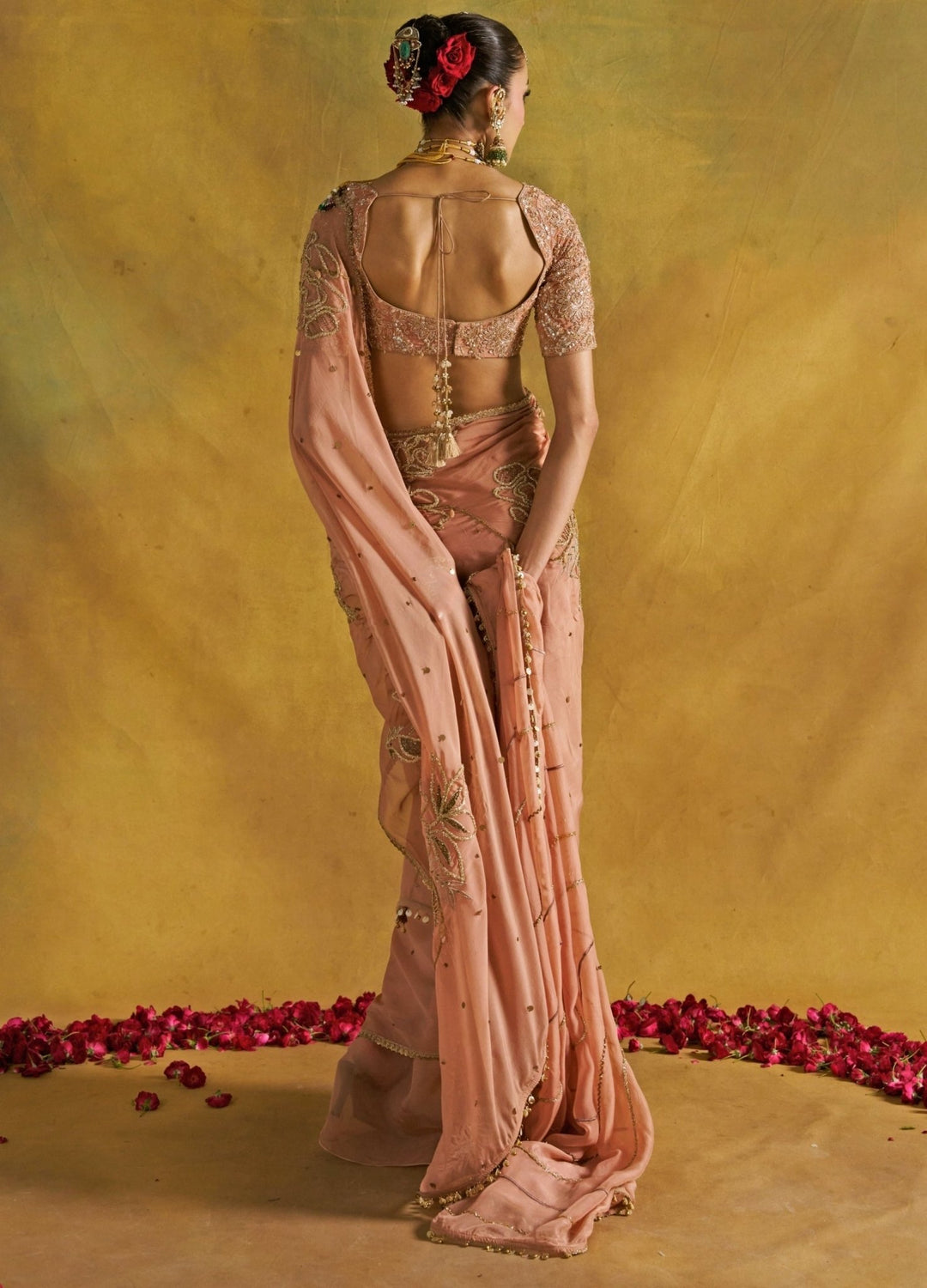 Rishi and Vibhuti Muted Rust Embroidered Organza SareeFabilicious Fashion