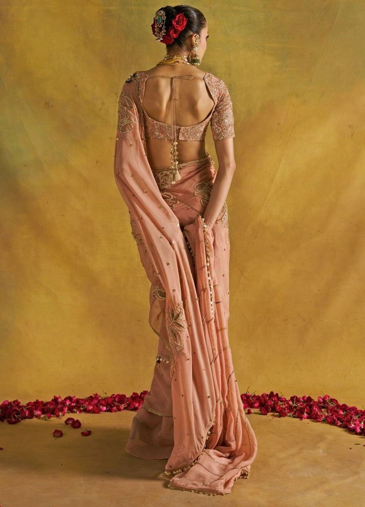 Rishi and Vibhuti Muted Rust Embroidered Organza SareeFabilicious Fashion