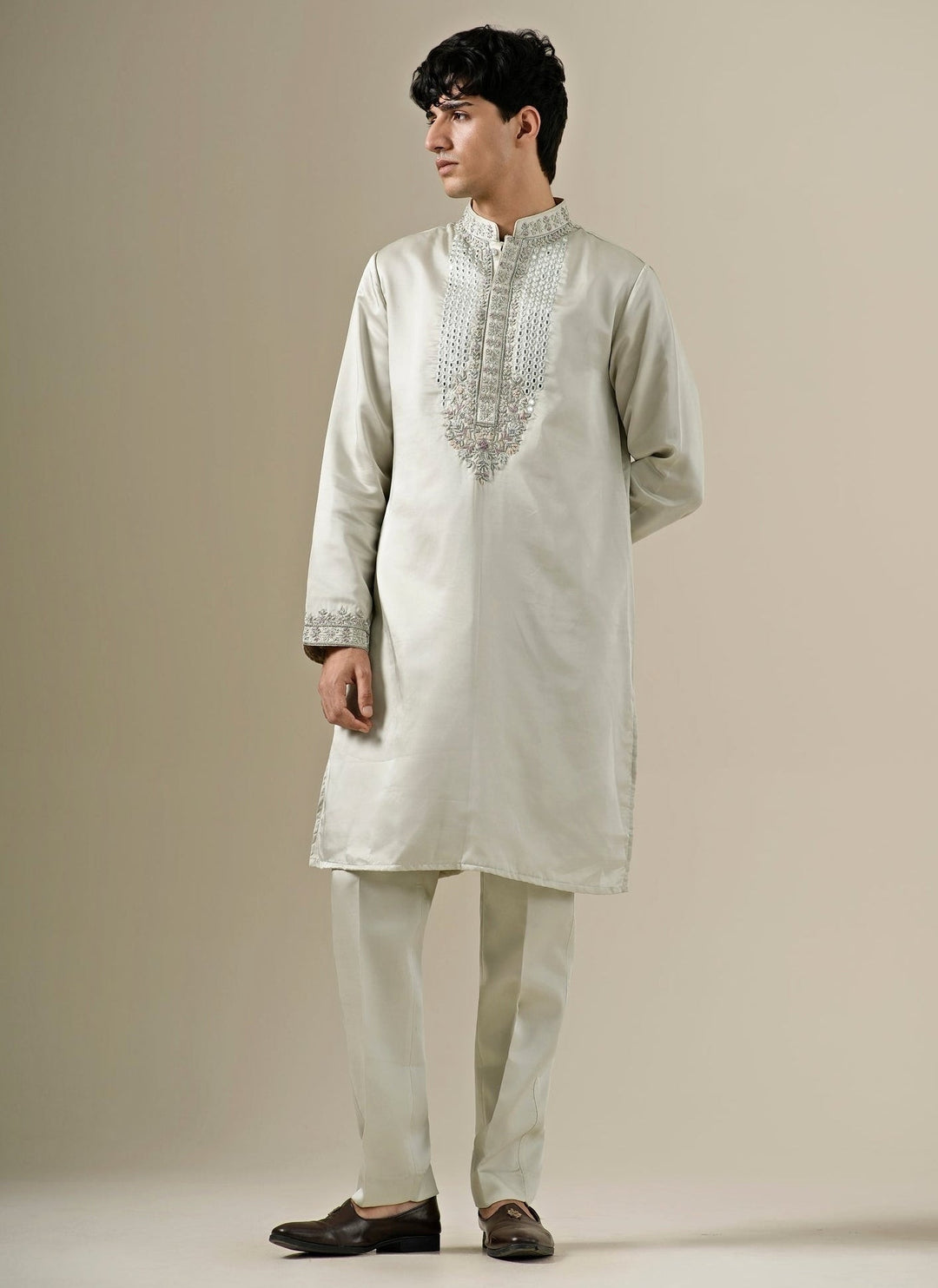 Darzi House Muted Sage Green Silk Blend Kurta SetFabilicious Fashion