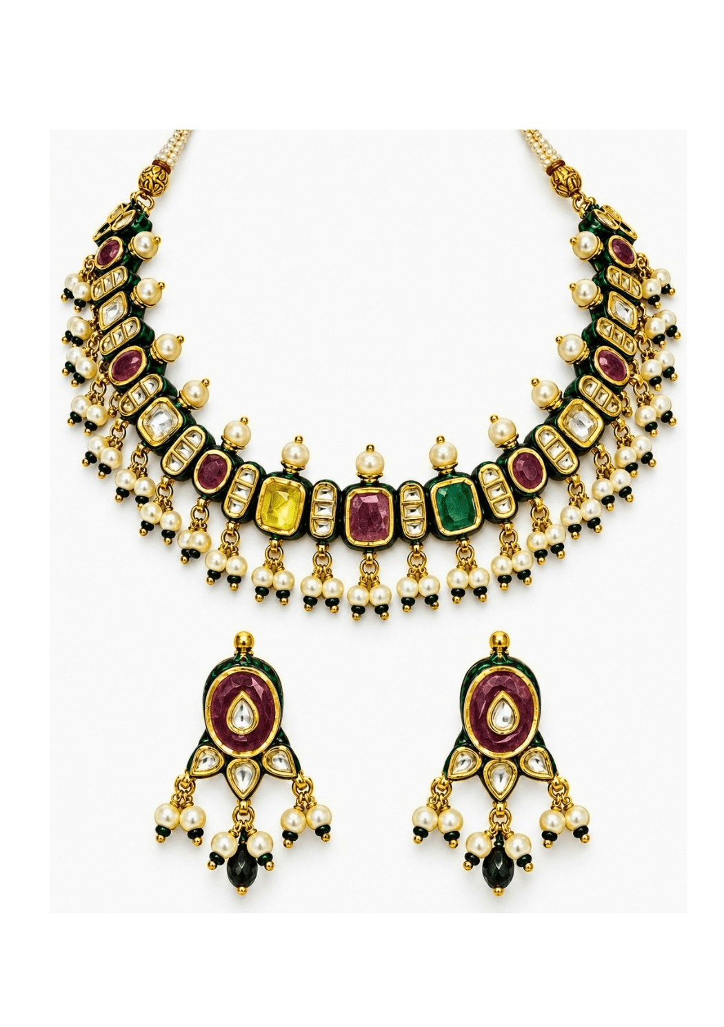 Vivinia By Vidhi Mehra Navratna Kundan And Pearl Necklace SetFabilicious Fashion