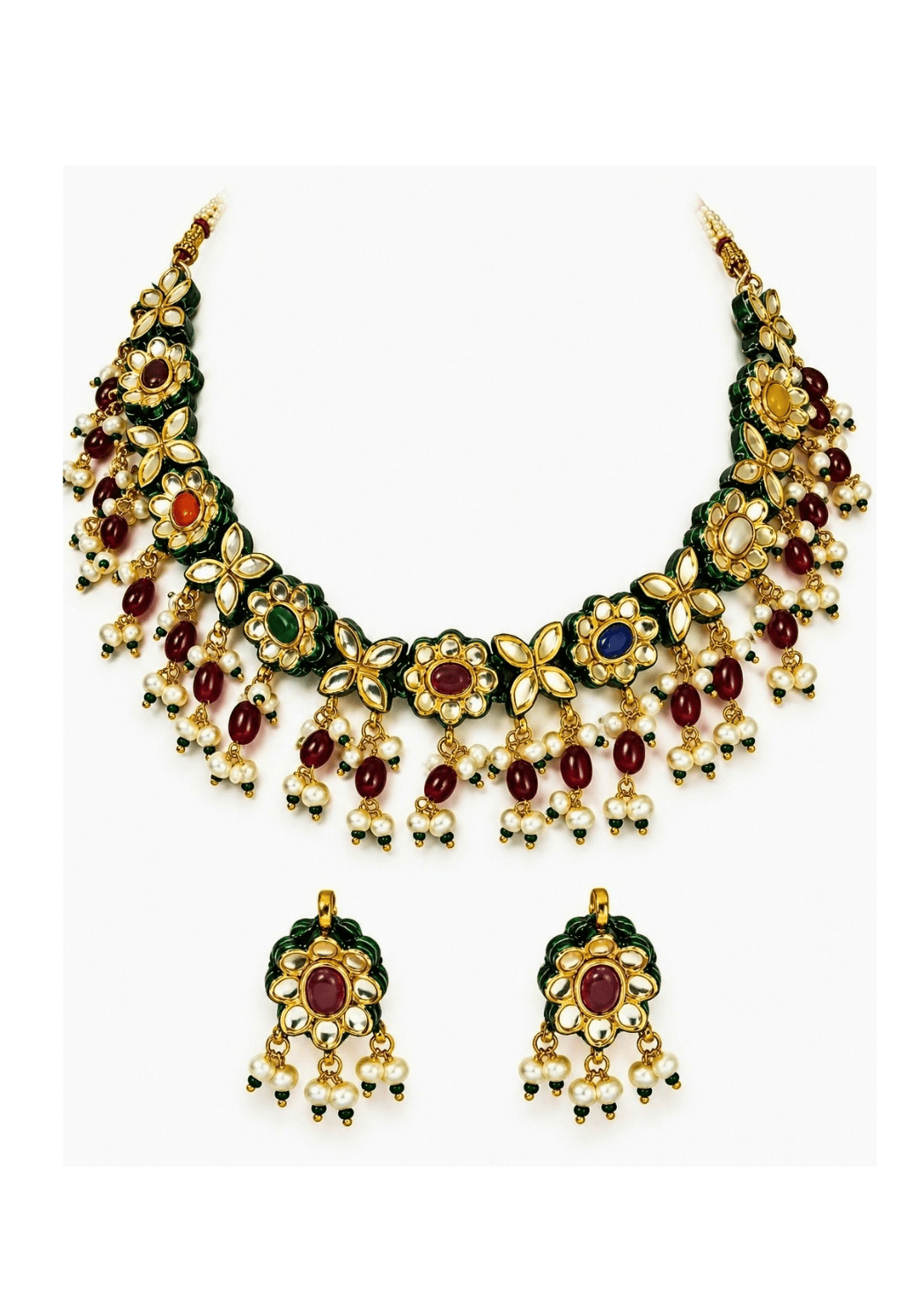 Vivinia By Vidhi Mehra Navratna Kundan Floral Necklace SetFabilicious Fashion