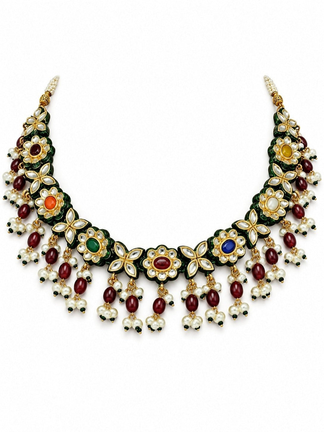 Vivinia By Vidhi Mehra Navratna Kundan Floral Necklace SetFabilicious Fashion