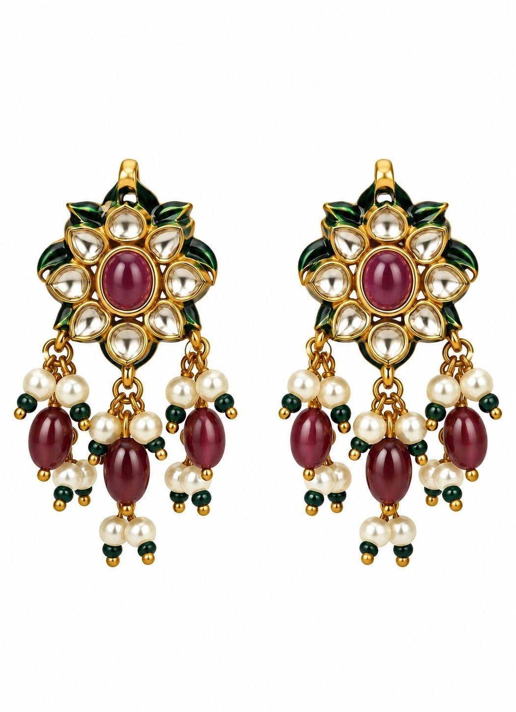 Vivinia By Vidhi Mehra Navratna Kundan Floral Necklace SetFabilicious Fashion