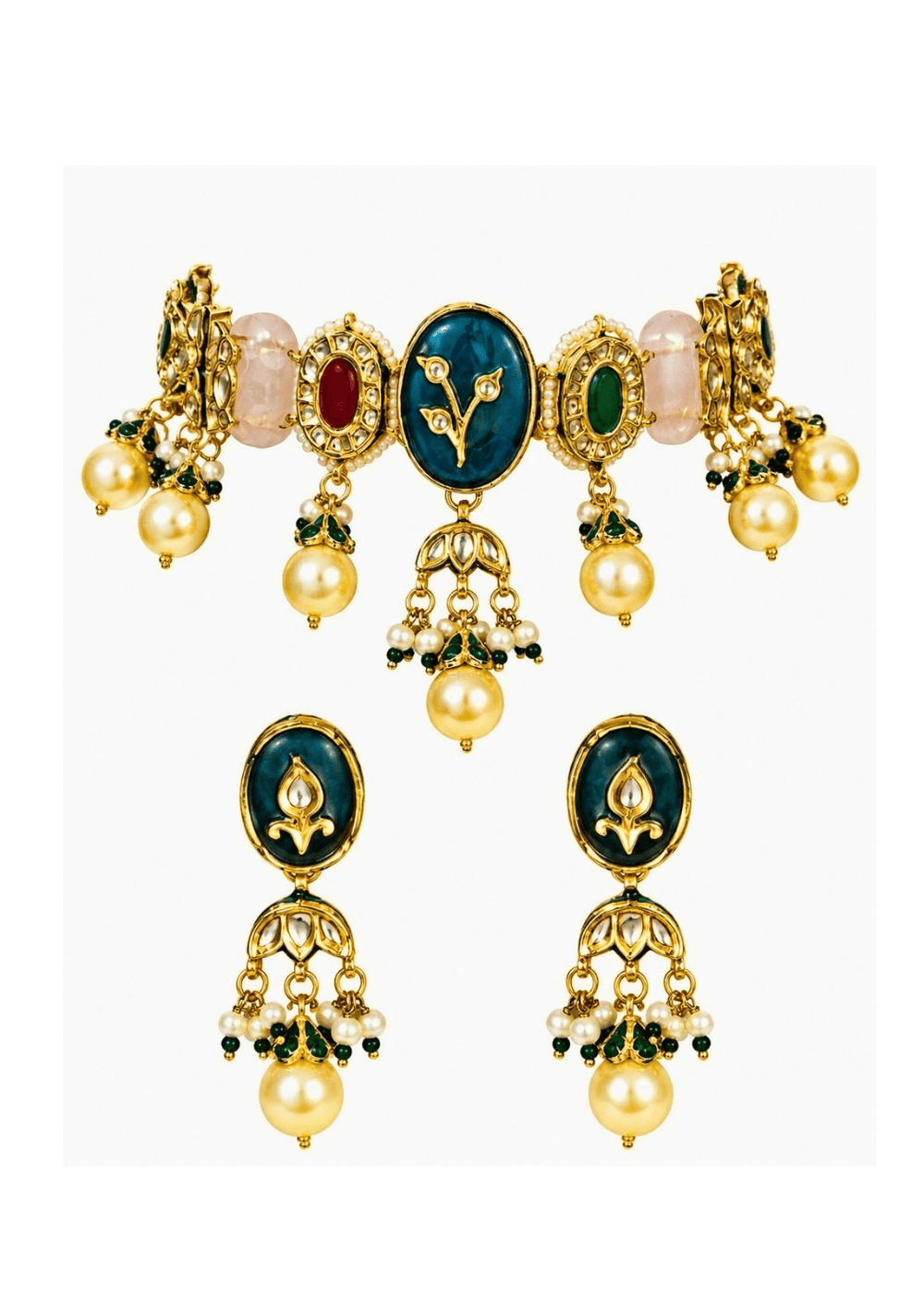 Vivinia By Vidhi Mehra Navratna Multicolor Kundan Pearl Choker SetFabilicious Fashion