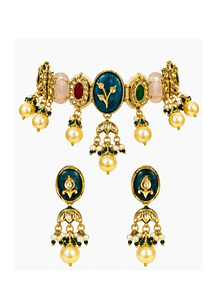 Vivinia By Vidhi Mehra Navratna Multicolor Kundan Pearl Choker SetFabilicious Fashion