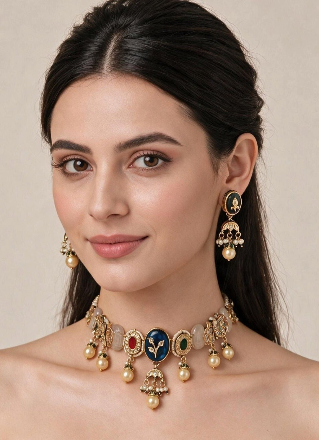 Vivinia By Vidhi Mehra Navratna Multicolor Kundan Pearl Choker SetFabilicious Fashion