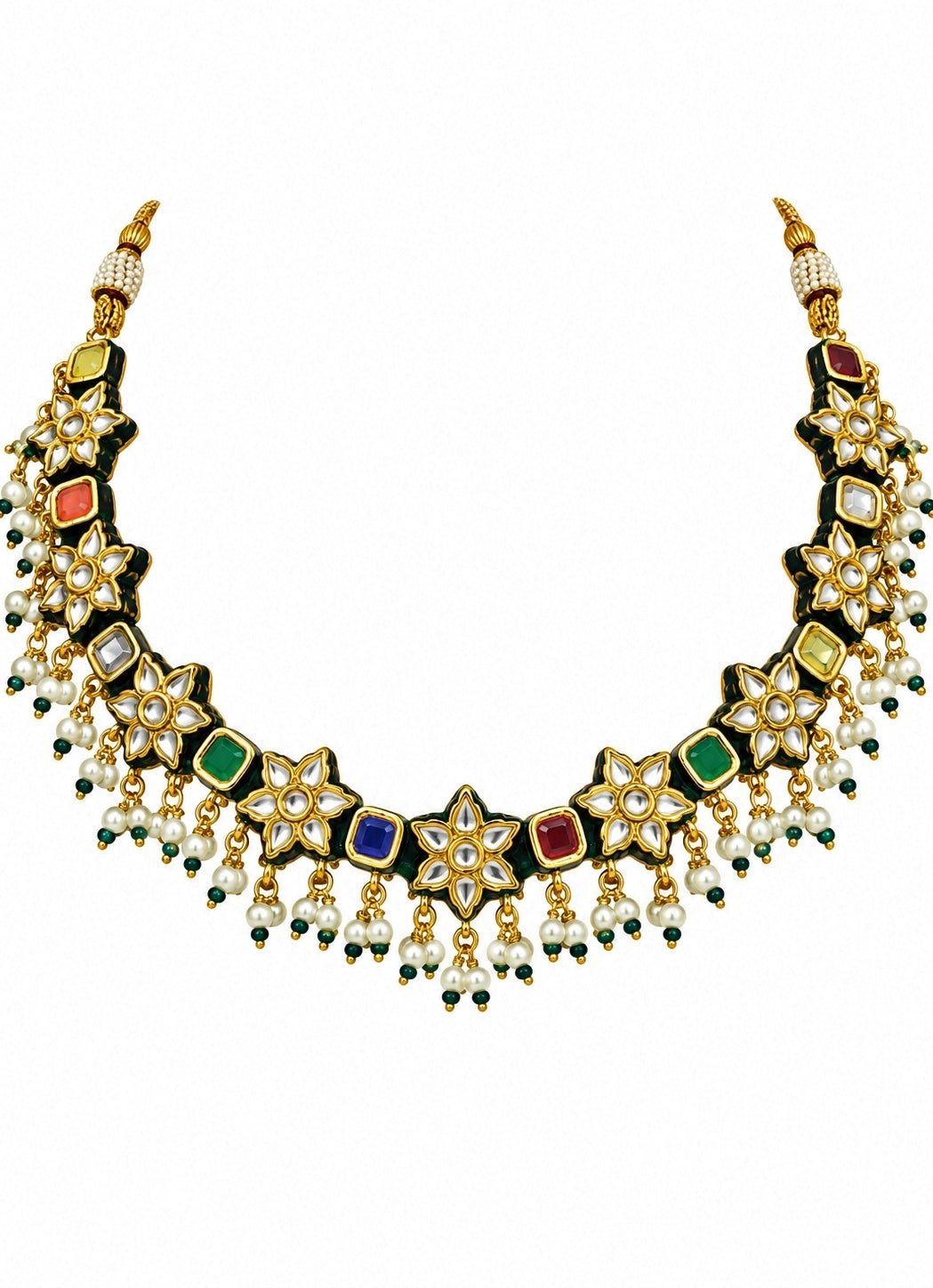 Vivinia By Vidhi Mehra Navratna Multicolour Kundan Floral Necklace SetFabilicious Fashion