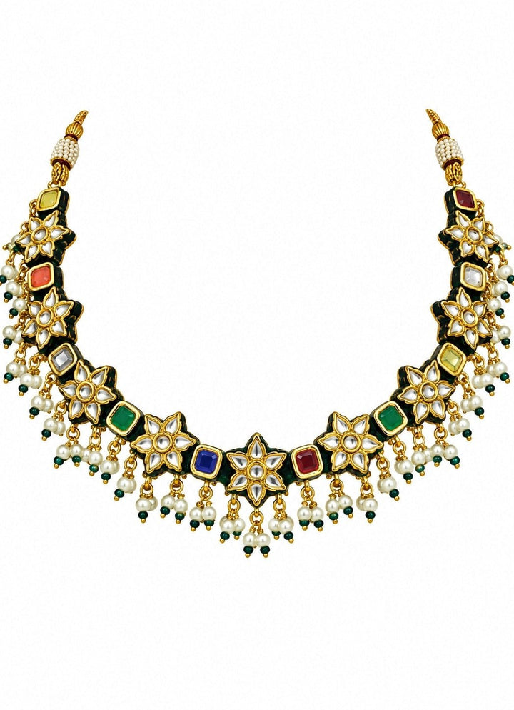 Vivinia By Vidhi Mehra Navratna Multicolour Kundan Floral Necklace SetFabilicious Fashion