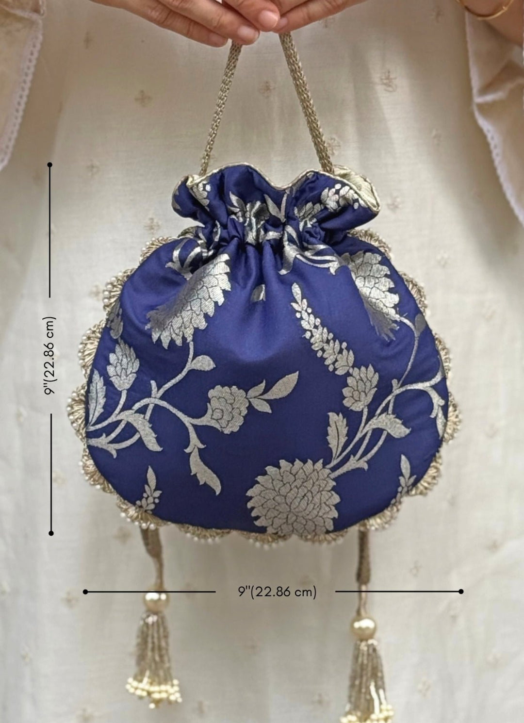 Navy Blue Banarasi Potli AMYRA - Fabilicious Fashion