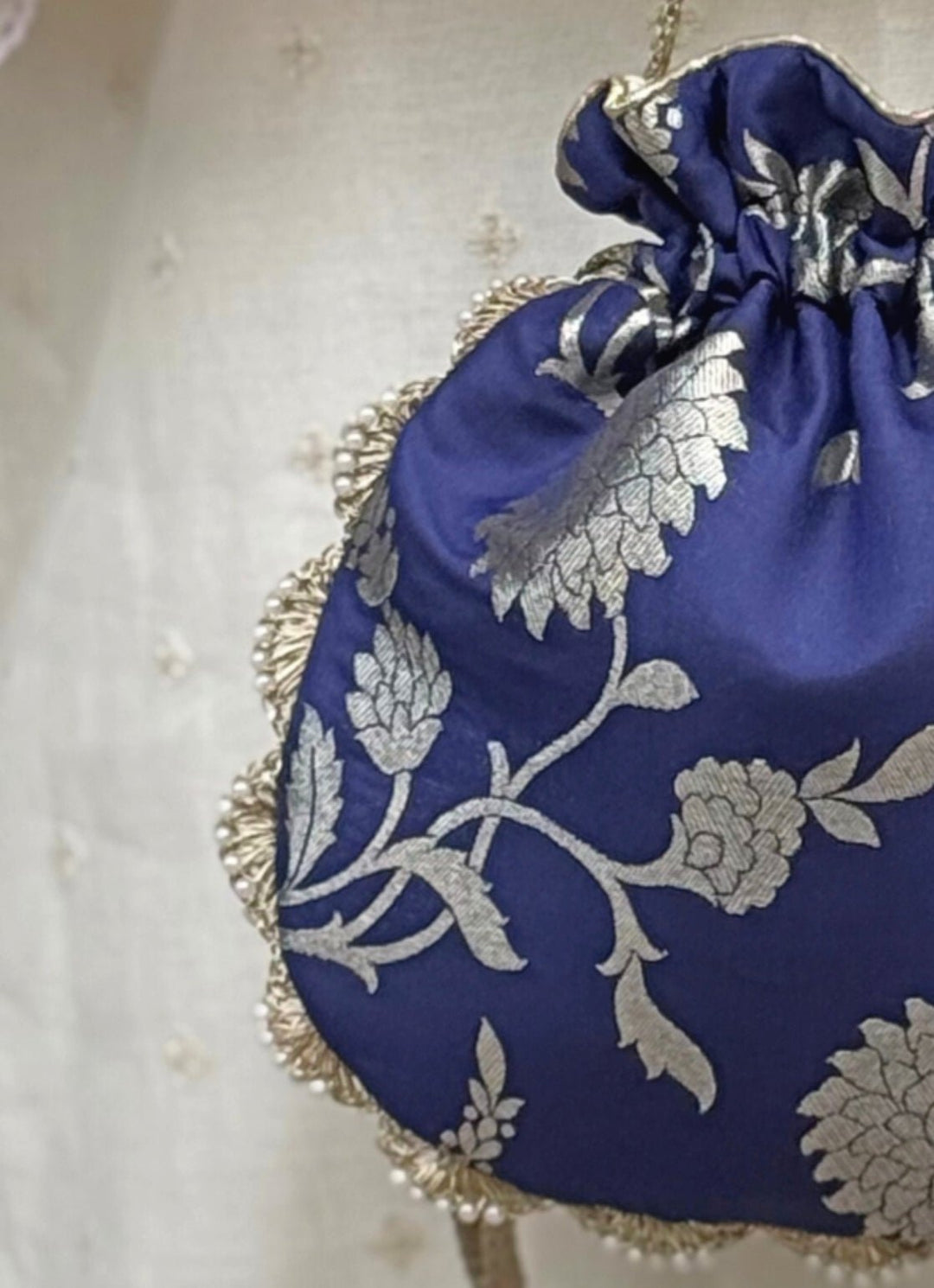 Navy Blue Banarasi Potli AMYRA - Fabilicious Fashion