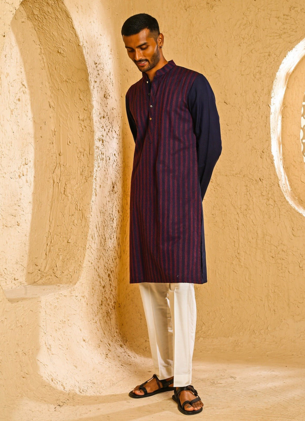 Navy Blue Cotton Silk Kurta Pants Set Chatenya Mittal - Fabilicious Fashion