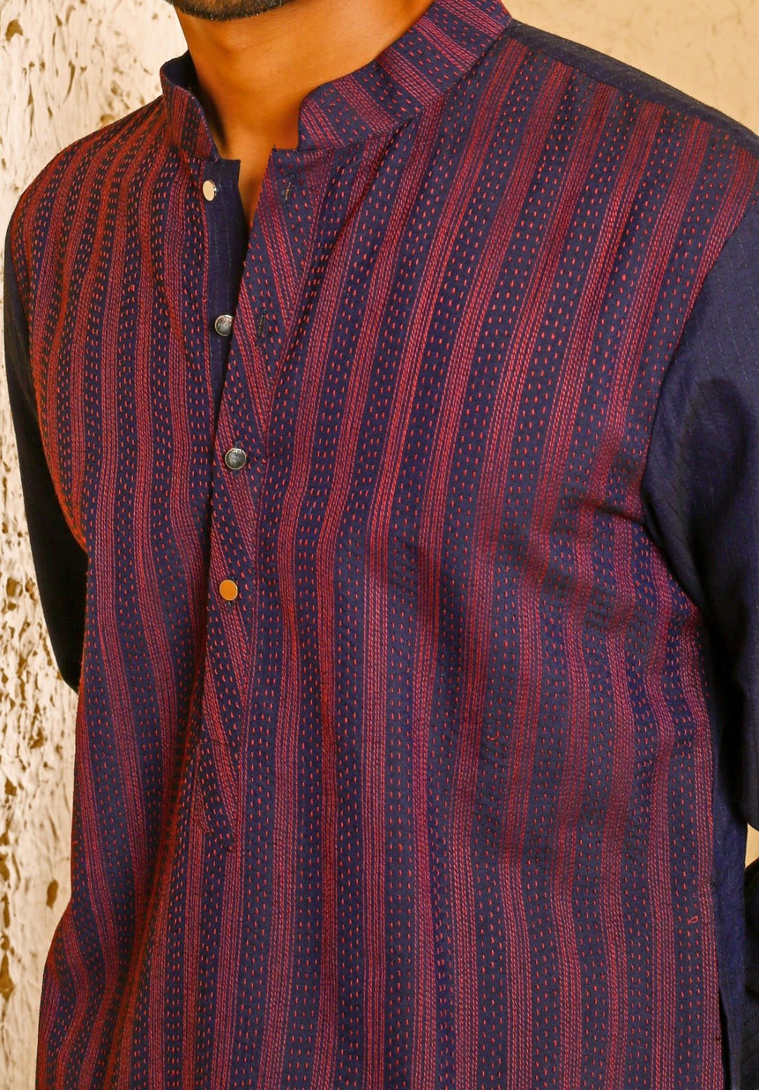 Navy Blue Cotton Silk Kurta Pants Set Chatenya Mittal - Fabilicious Fashion