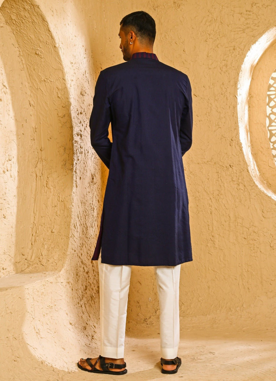 Navy Blue Cotton Silk Kurta Pants Set Chatenya Mittal - Fabilicious Fashion