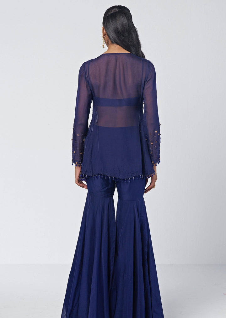 Rishi and Vibhuti Navy Blue Crepe Blouse Sharara Set With JacketFabilicious Fashion