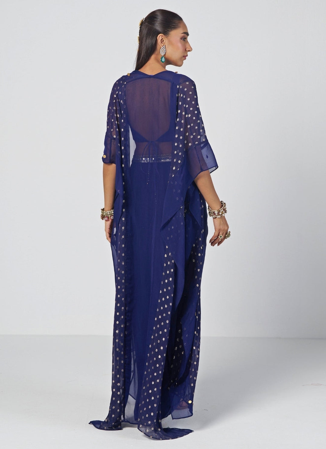 Rishi and Vibhuti Navy Blue Crepe Drape Skirt Set With CapeFabilicious Fashion