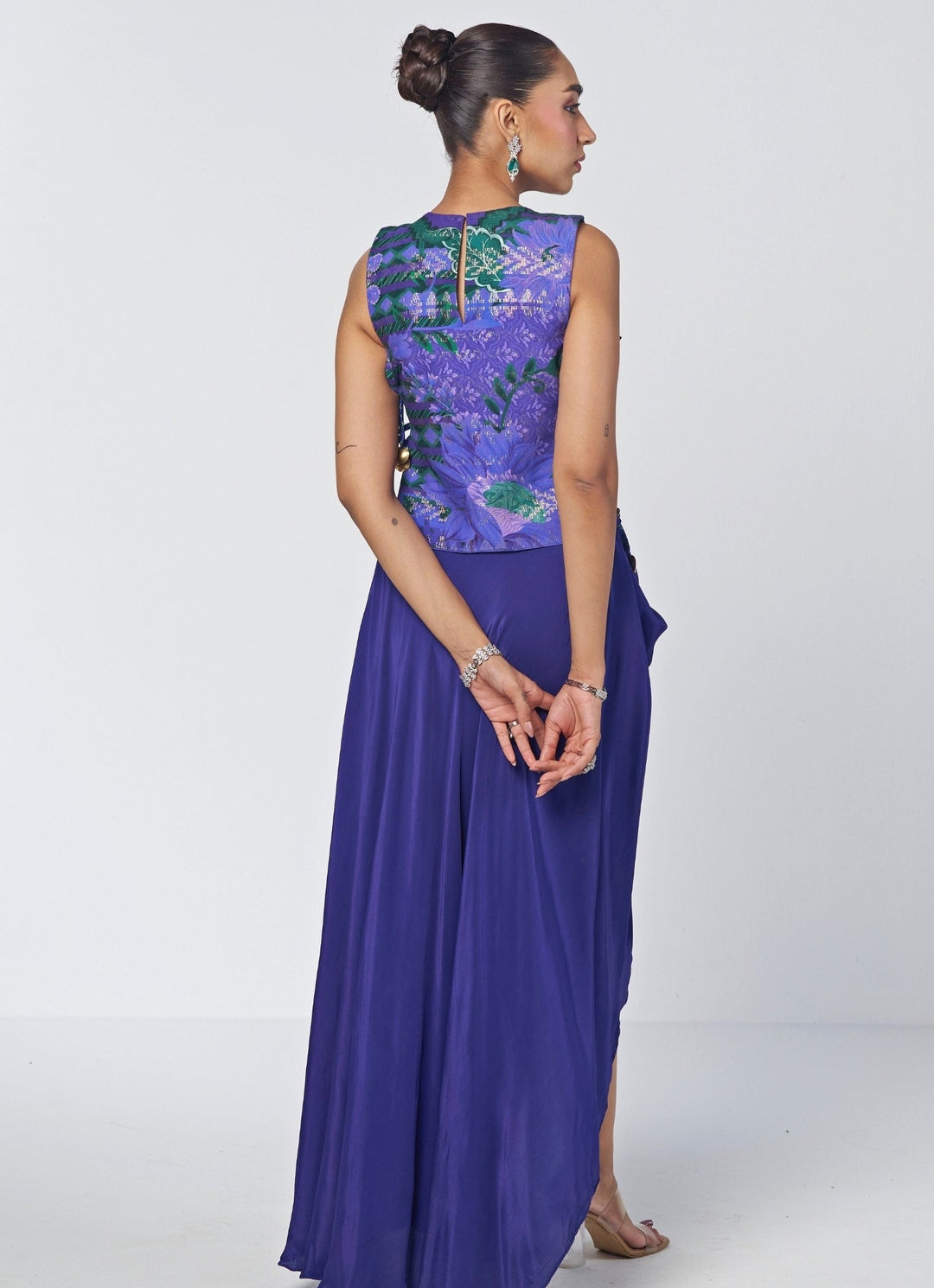 Rishi and Vibhuti Navy Blue Crepe Drape Skirt Set With GiletFabilicious Fashion